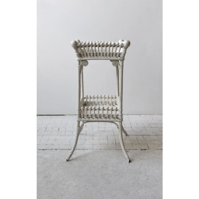 Antique Victorian White Painted Two-Tier Stick + Ball Accent Table With Splayed Legs, Circa Late 19th Century For Sale - Image 13 of 16