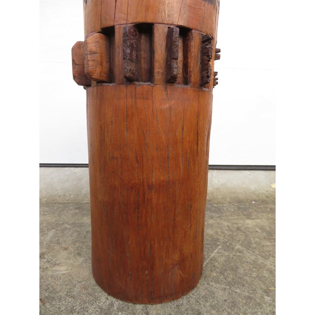 Antique 19th C Sugar Cane Mill Press ~ Solid Wood Side Table ~ Pedestal or Plant Stand ~ Asian Folk Art For Sale In Seattle - Image 6 of 15