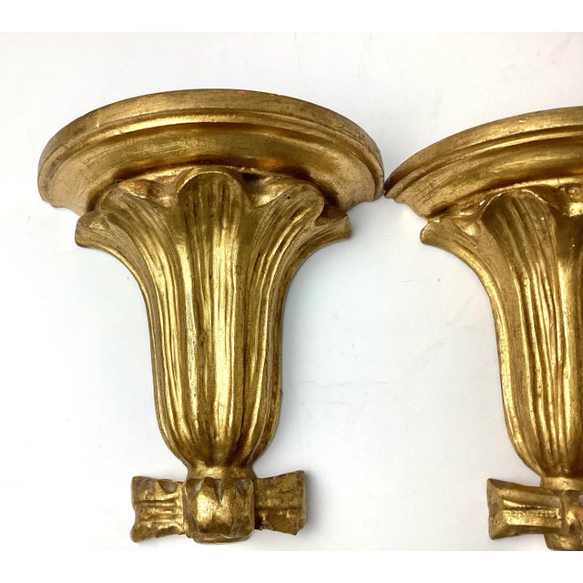 1950s Pair of Italian Gold Gilt Wall Shelfs For Sale - Image 4 of 10