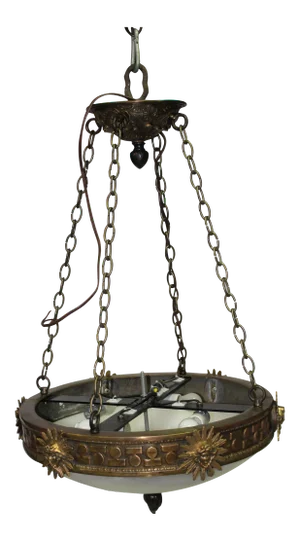 1990s English/Empire Bronze and Alabaster Chandelier