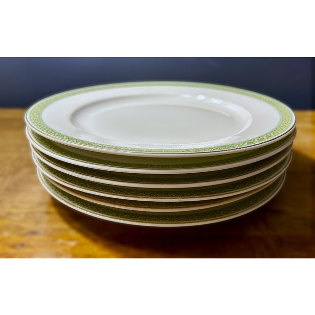 French Antique French Limoges, T&v, Green & Gold Dinner Plates - Set of 6 For Sale - Image 3 of 10
