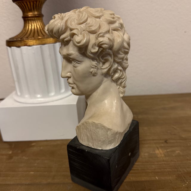 Etruscan Revival Vintage Mable Bust of David Heavy Table Top Sculpture R.Santini For Sale - Image 3 of 6