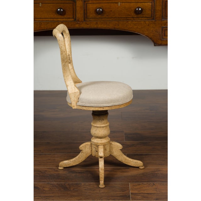 Austrian 1840s Biedermeier Bleached Burled Walnut Swivel Chair with Upholstery For Sale - Image 4 of 12
