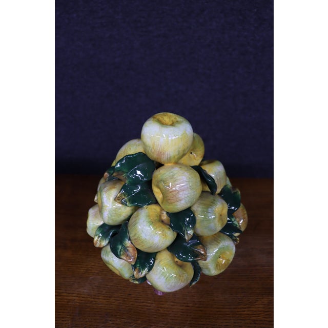 Italian Italian Ceramic Apple Fruit Centerpiece on Pedestal For Sale - Image 3 of 8