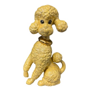 Vintage Mid Century Modern Ceramic Dog Poodle Mint MCM Kitsch 1950s Yellow Gold For Sale