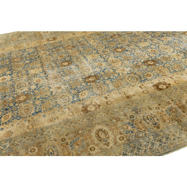 Antique Persian Tabriz Rug Muted Blue & Ochre All-Over Botanical Design For Sale In New York - Image 6 of 10