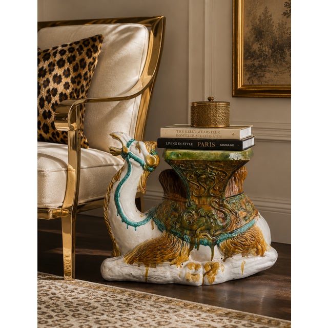 Mid-Century Hollywood Regency Era Italian Terracotta Majolica Camel Form Garden Stool Table For Sale - Image 4 of 8