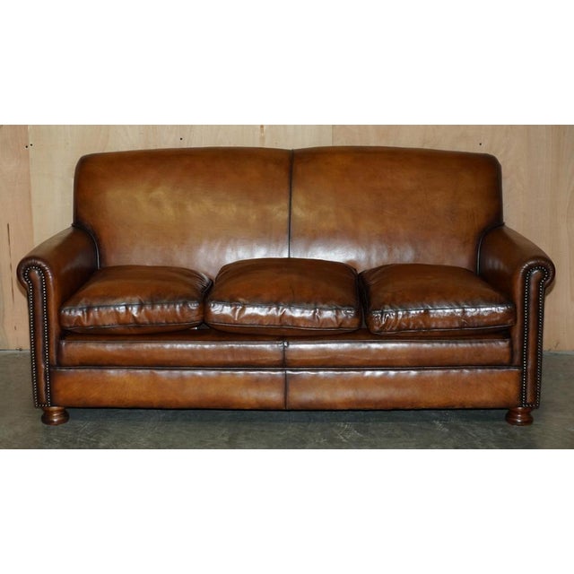 Vintage English Sofa and Chairs in Brown Leather, Set of 3 For Sale - Image 3 of 18