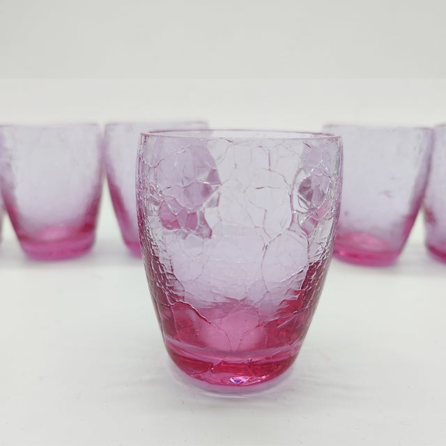 Vintage Set with Cocktail Shaker and Glasses in Pink Cracle Glass, 1960s, Set of 7 For Sale - Image 9 of 10