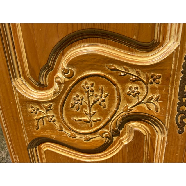 French Country Rustic Scrubbed Pine Hand Carved French Country Armoire For Sale - Image 3 of 12