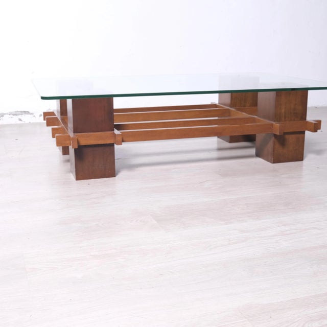 Wood and Glass Coffee Table, 1970s For Sale - Image 18 of 18