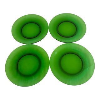Vintage Emerald Green Glass Plates, Vereco France - Set of 4 For Sale
