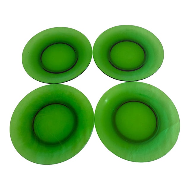 Vintage Emerald Green Glass Plates, Vereco France - Set of 4 For Sale