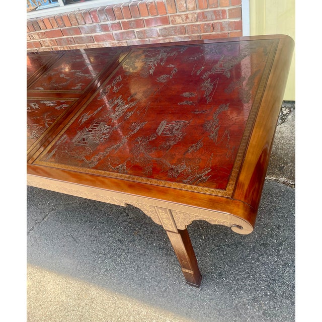 Wood Late 20th Century Heritage Furniture "Ming Treasure" Chinoiserie Extension Dining Table - 2 Leaves For Sale - Image 7 of 18