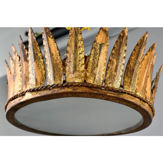 Spanish Gilt Metal Crown Ceiling Fixture For Sale - Image 10 of 12