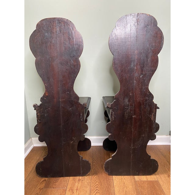 Pair of 19th-Century Italian Renaissance Revival Carved Walnut Sgabelli Chairs For Sale In Atlanta - Image 6 of 12