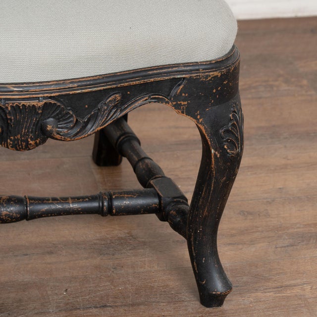 Pair of 19th Century Black Painted Swedish Rococo Armchairs For Sale - Image 12 of 16
