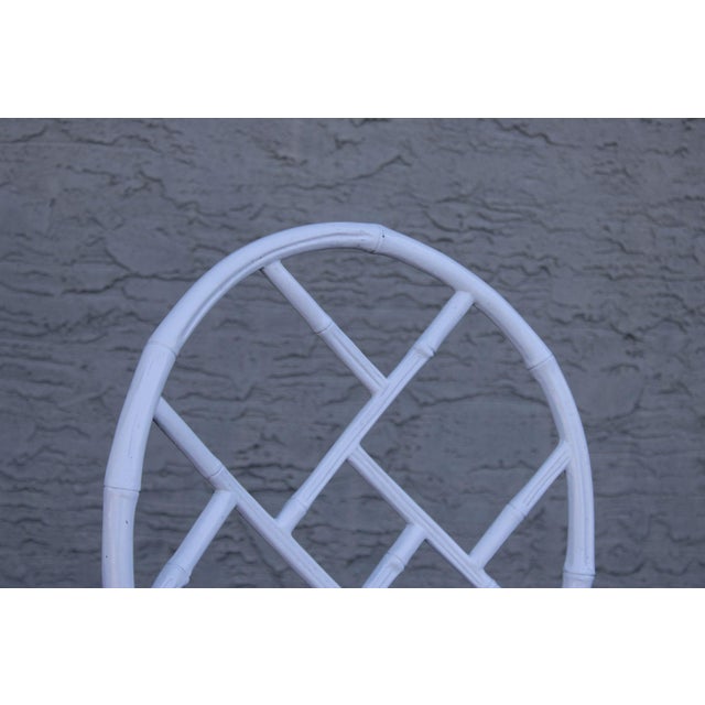 Faux Bamboo Vintage Set Of Four Cast Aluminum Patio Garden Dining Chairs For Sale - Image 4 of 12