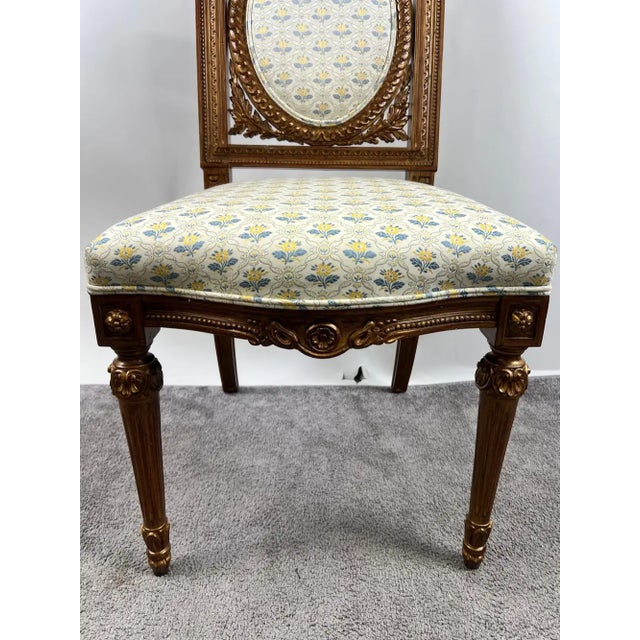1950s Vintage French Louis XVI Style Oak Side Chairs, Carved Cameo Back, Pair For Sale - Image 5 of 15