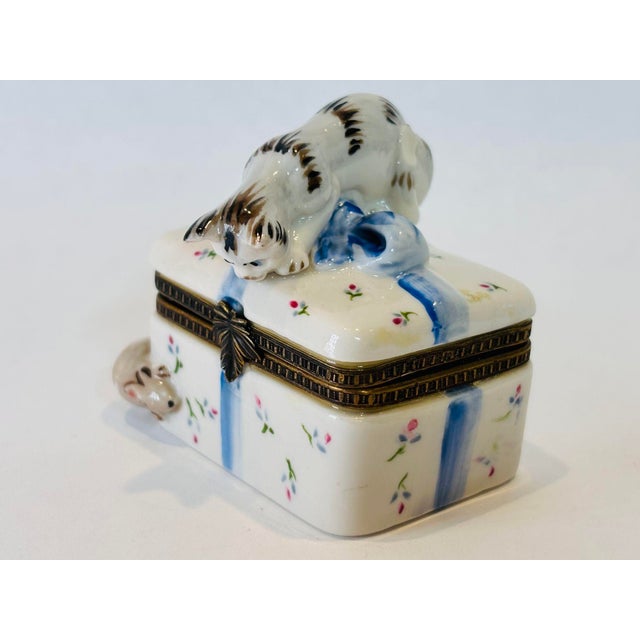 Porcelain Collectible Box Cat With Mouse For Sale - Image 12 of 12