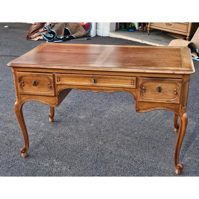 Tan Mid 20th Century French Provincial Style Walnut Writing Desk For Sale - Image 8 of 12