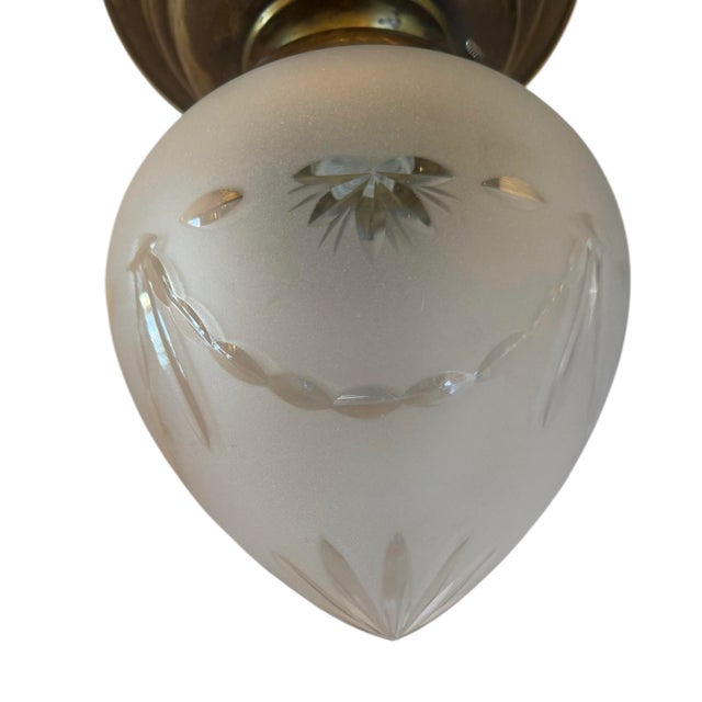 1920s 1920s Pair of Vintage Frosted Starburst Wheelcut Ceiling Light Fixures For Sale - Image 5 of 7