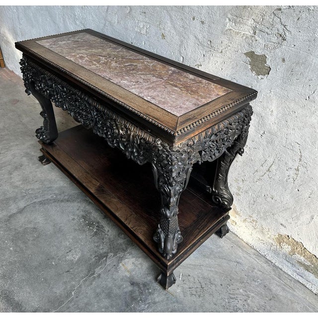 Antique 19th Century Qing Dynasty Hand Carved Console, China, 1860 For Sale - Image 11 of 15