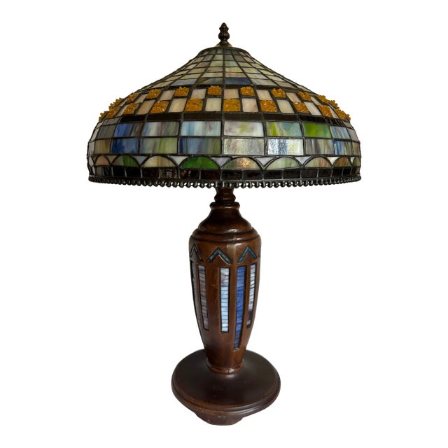 Art Nouveau Tiffany-Style Stained Glass Table Lamp For Sale
