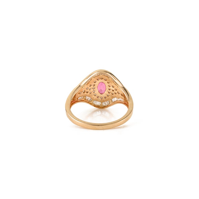 Metal 1 Carat Oval Ruby & Cluster Diamond Art Deco Statement Ring Size 5.5 in 14k Gold For Sale - Image 7 of 16