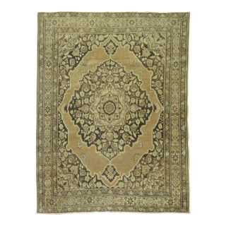 Zabihi Collection Brown Antique Persian Tabriz Rug For Sale