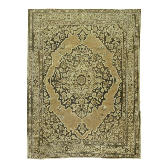 Zabihi Collection Brown Antique Persian Tabriz Rug For Sale
