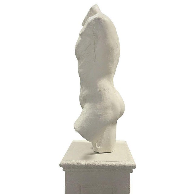 Cream 7' Tall Renaissance Style Male Bust Faux Marble Sculpture on Pedestal For Sale - Image 8 of 8