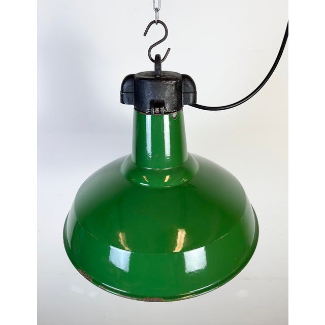 Metal Industrial Green Enamel Factory Pendant Lamp, 1960s For Sale - Image 7 of 18