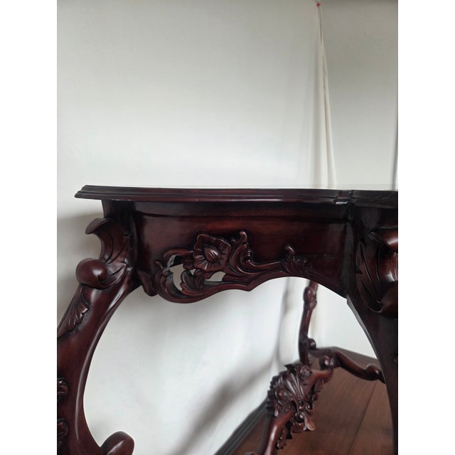 Brown 1970s Victorian Revival Mahogany Carved Pier/Console Table For Sale - Image 8 of 10