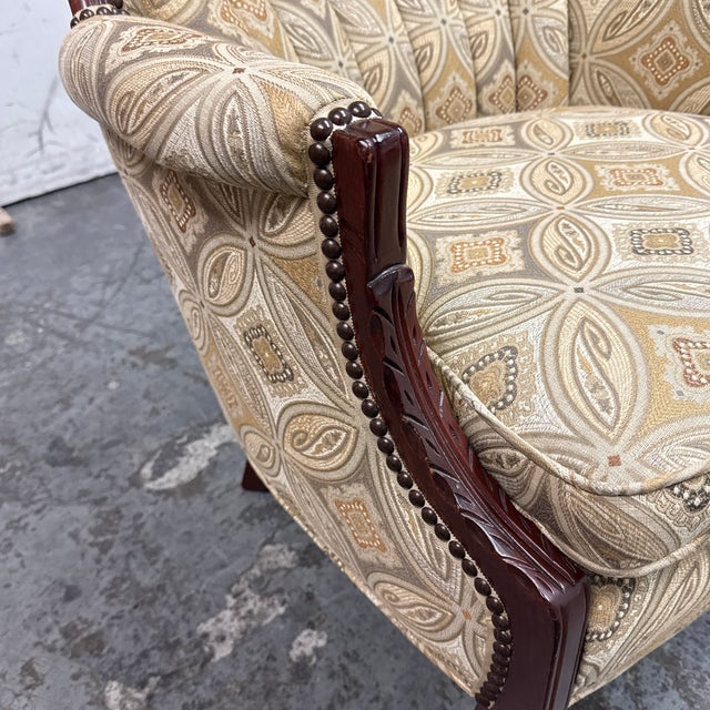 Tufted Channel Wingback Arm Chair For Sale - Image 10 of 12