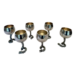 Vintage GUCCI Italy Wine Goblets in Silverplate Rope Design- Set of 6