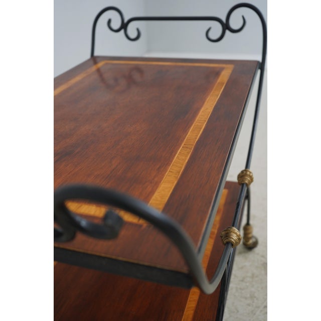 Wrought Iron Mahogany Rolling Bar Cart For Sale - Image 4 of 12