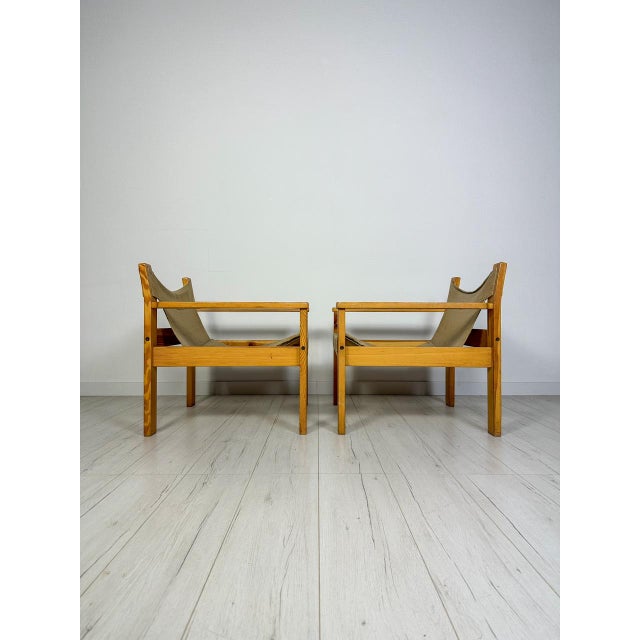 Set of Vintage Lounge Chairs in Pine and Canvas by Erik Worts for Ikea, 1970s For Sale - Image 6 of 14