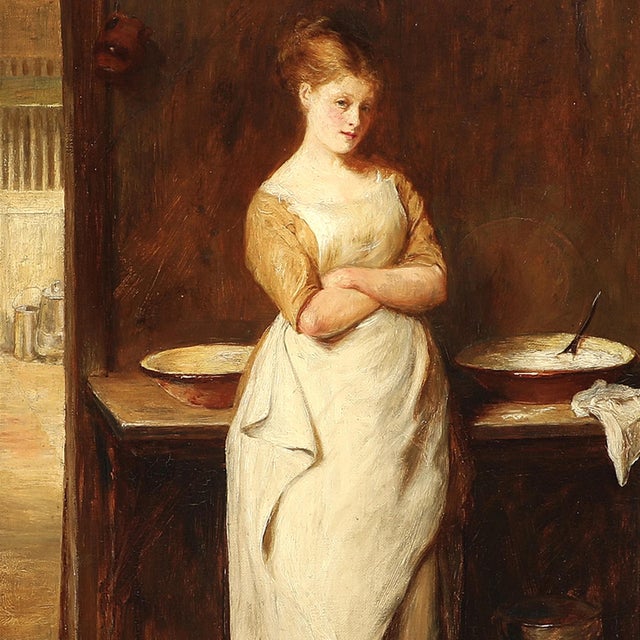 19th Century John Pettie, A Victorian Maid, 1800s, Oil Painting on Canvas For Sale - Image 5 of 8