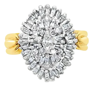 Marquise & Tapered Baguetted Diamond Ring, Size 4