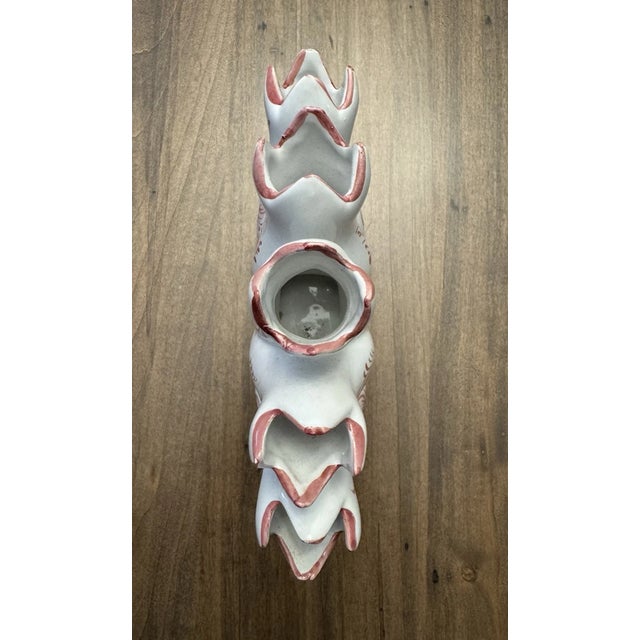 1990s Vintage MCM Hand Painted Portugal Five Finger Vase For Sale - Image 5 of 6