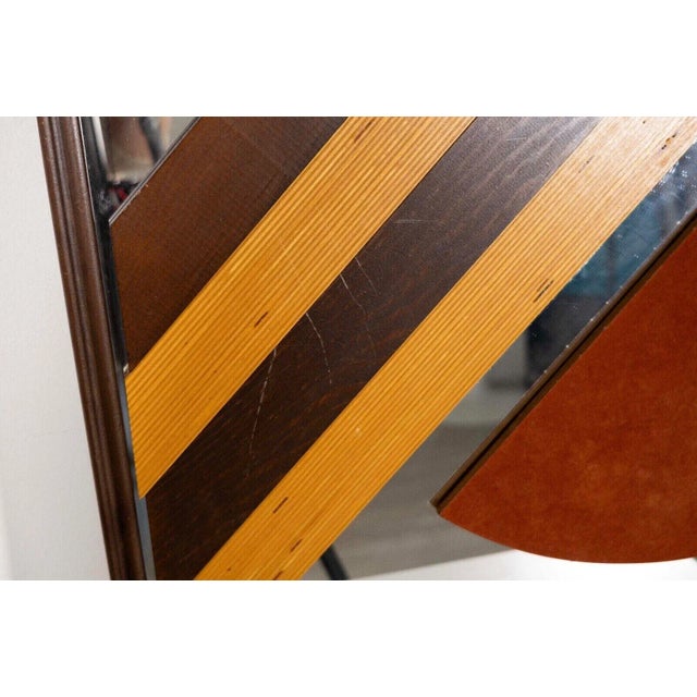 Late 20th Century Post Modern Wooden Chevron Design & Leather Patch Mirror For Sale - Image 4 of 8
