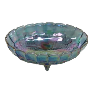 Indiana Carnival Glass Harvest Grape Blue Oval Center Fruit Bowl