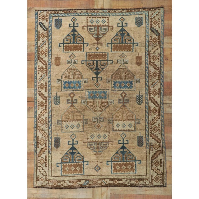 Tan Antique Persian Shiraz Lori Rug With Tribal Style, 05'01 X 06'10 For Sale - Image 8 of 10