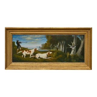 19th Century English Painting of Hunting Scene with Pointer Dogs and Sportsman in Landscape For Sale