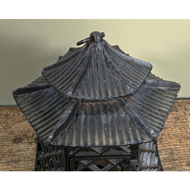 Japanese Vintage Japanese Cast Iron Pagoda Lantern With Lattice Work For Sale - Image 3 of 6