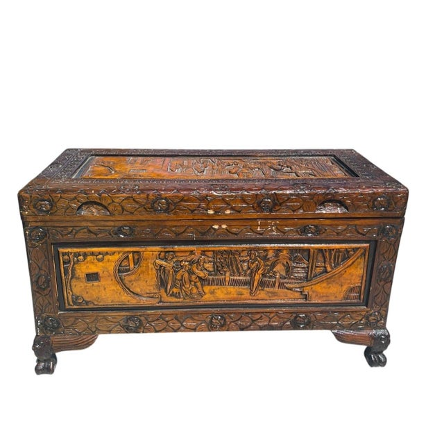 Vintage Chinese Camphor Wood Hand Crafted Nesting Chests Tables- Set of 3 For Sale - Image 4 of 12