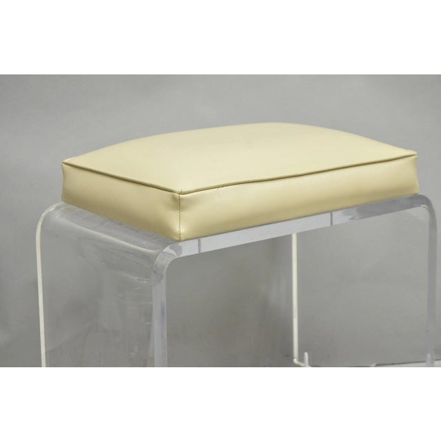 Plastic Vintage Mid Century Modern Clear Lucite Waterfall Vanity Bench Stool on Wheels For Sale - Image 7 of 8