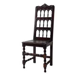 Antique Victorian Spindle Back Chair With Leather Seat For Sale