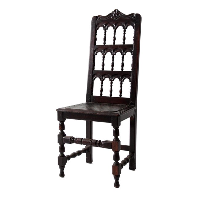 Antique Victorian Spindle Back Chair With Leather Seat For Sale